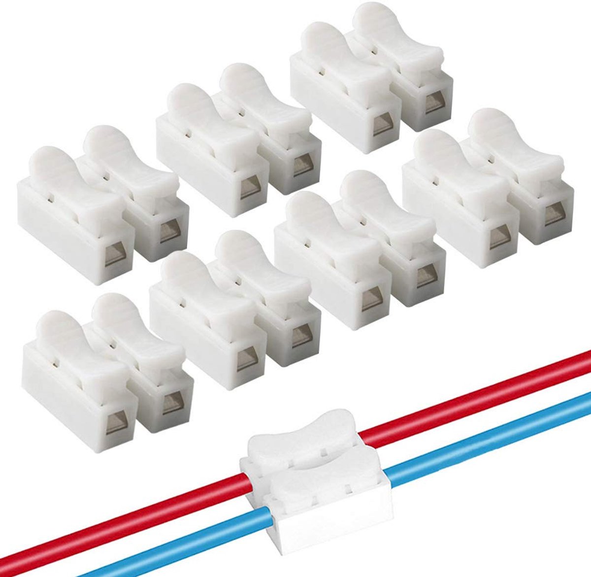 100Pcs Premium CH2 Veerdraadconnectoren, Snelconnector Klemmenblok, Elektrische Kabelklem Klemmenblokconnector, LED Strip Lichte Draadverbinding, Geen Schroef Geen Soldeerlassen