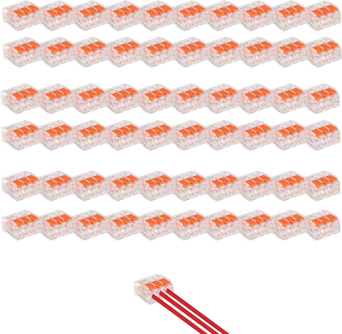 Kabelverbinders, 60 stuks, kabelklemmen, elektrische lusterklemmen met bedieningshendel, verbindingsklemmen kunnen vrij worden gecombineerd, veerdrukhendel voor vaste flexibele kabels, 3