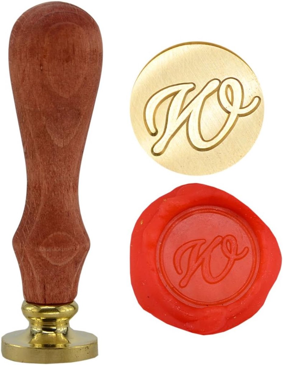 Vintage, retro, messing kop en houten handvat, 26 letters, alfabet A-Z, voor waszegel GZ4 W
