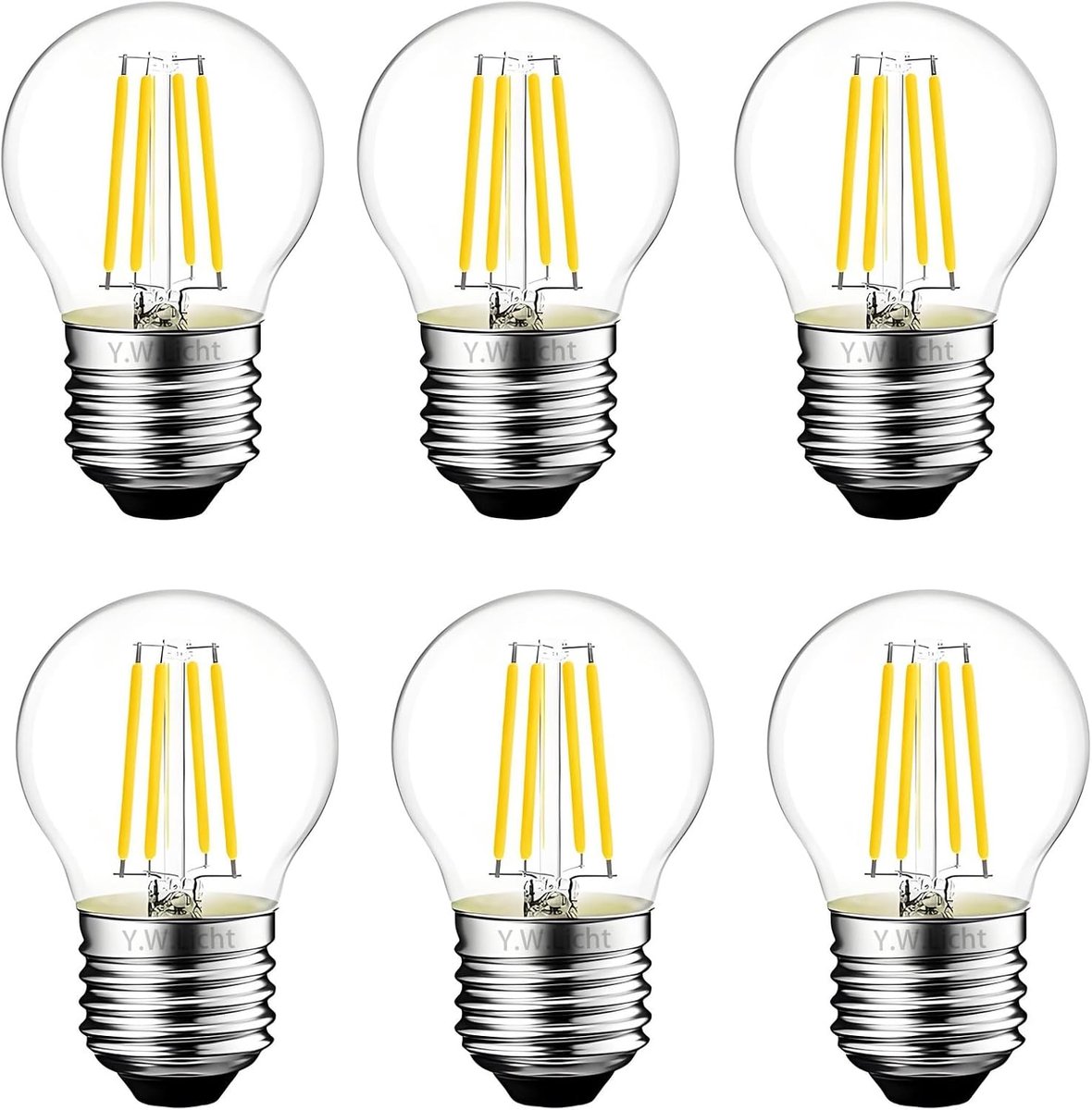 Ledlamp, dimbaar, 2700 K, warmwit, G45, E27, 6 W, E27, vintage gloeidraad, golfbal, P45, G45, design voor kroonluchters, hanglampen, tafellamp en decoratieve lampen, 6 stuks