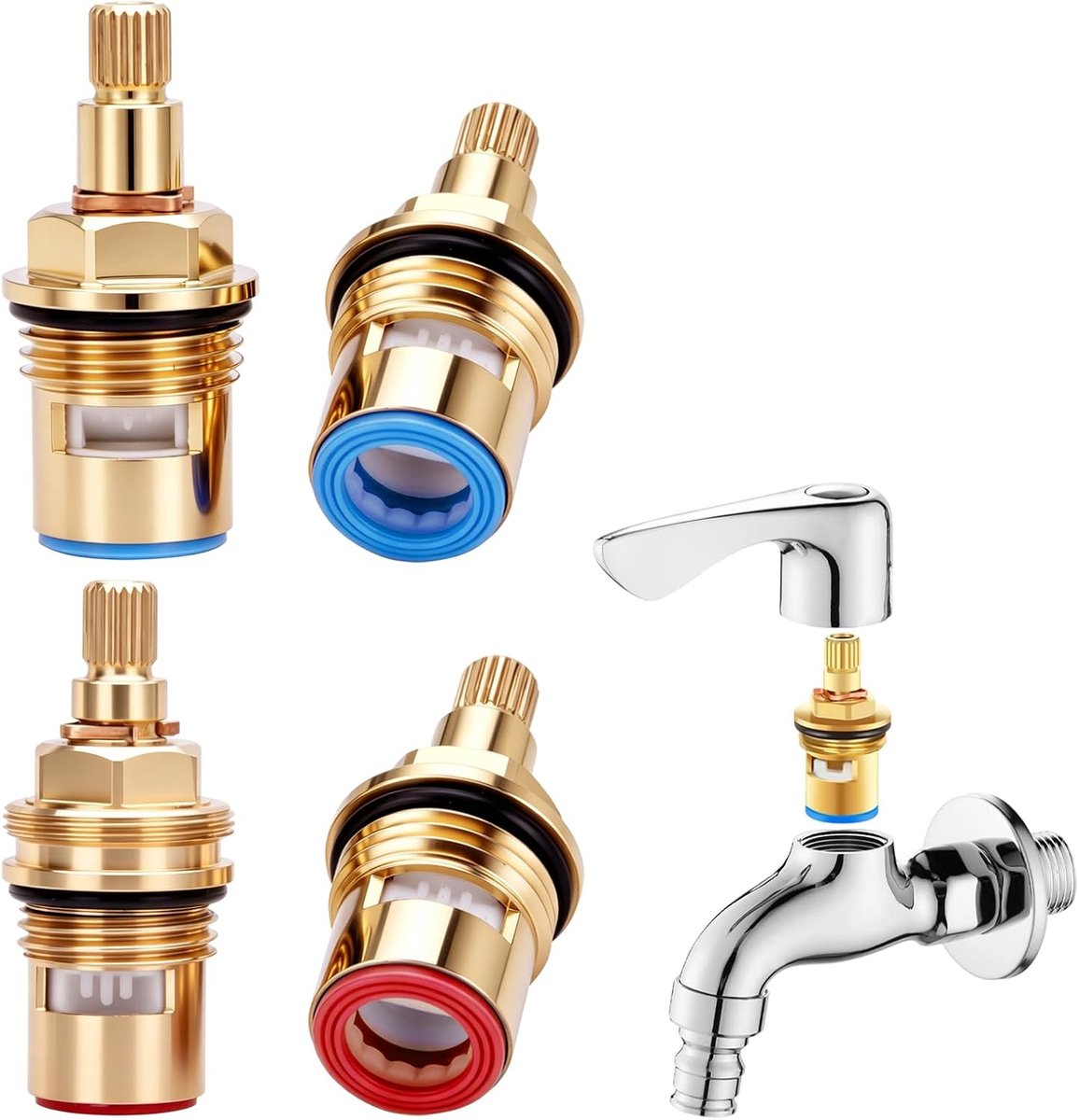 4 x 1/2 inch kraanpatronen, universele mengkraan van messing met keramische schijf, vervanging voor keukengootsteen en kraan, draaibare kopschroef voor renovatie.