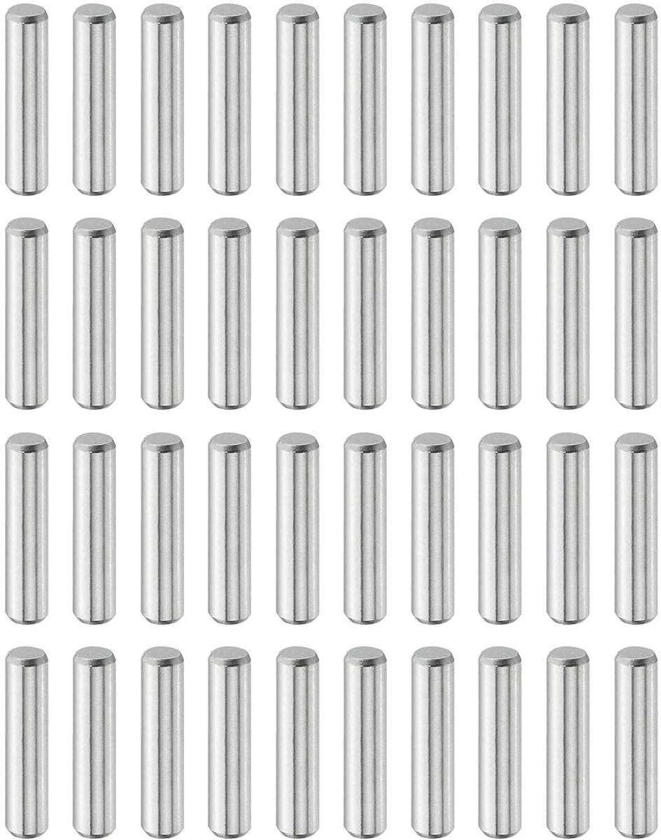 40 stuks 4 mm x 18 mm houten stiften, cilindrische pennen van 316L roestvrij staal, planksteun, staven, bevestigingen, plankelementen, zilverkleurige metalen pennen