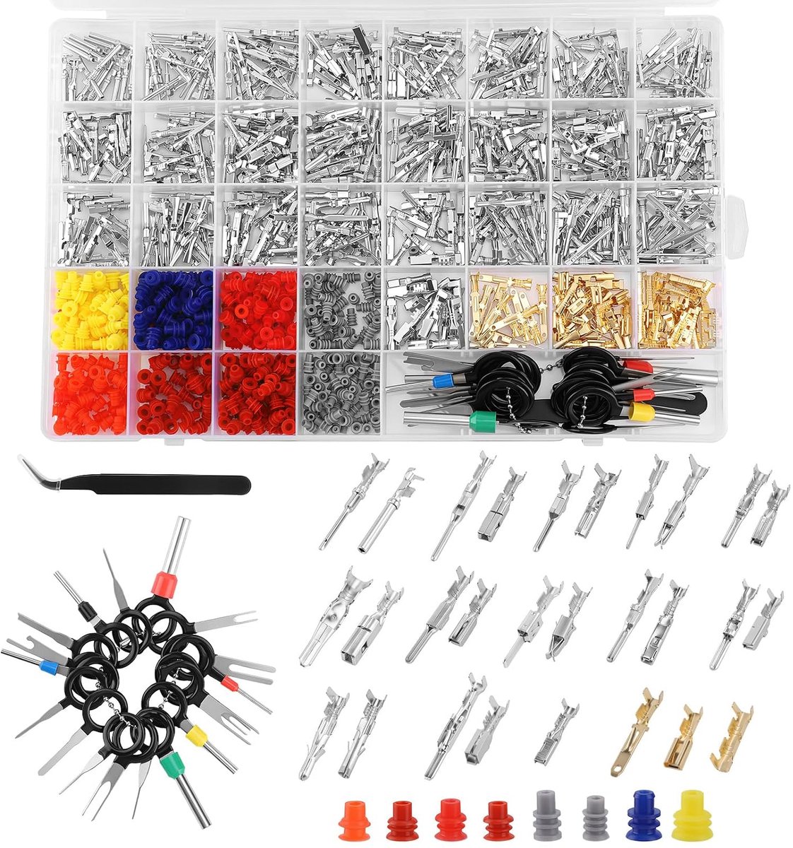 Health Gear 969 Stuks Auto Connector Pins Kit 1.0/1.5/.8/2.2/.3/.8/3.5mm Kabel Connector Mannelijke Vrouwelijke Draad Zeehonden Removal Tool Set voor Motorboot