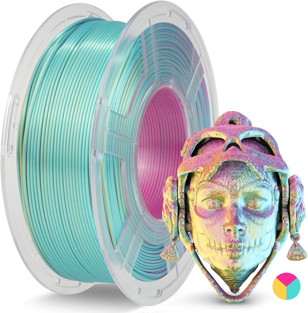 Zijde PLA Filament 1,75 mm Tri-Colors Rood Geel Groen, Coextrusie Drievoudige Kleuren 3D Printer Filament, Glanzend Veelkleurig, 1,1 kg Spoel (2,5 lbs), Nauwkeurigheid +/- 0,02 mm voor de meeste