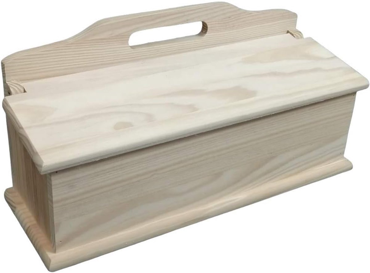 Kist, Houten Kistje met Deksel en Handvat. Afmetingen: 37 x 12,5 x 18 cm.