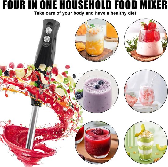 Staafmixer, staafmixer, set 500 W, pureerstaaf met turbofunctie en snelheidsregeling, elektrische multifunctionele handblender voor babyvoeding, puree, saus, smoothies — afbeelding 4