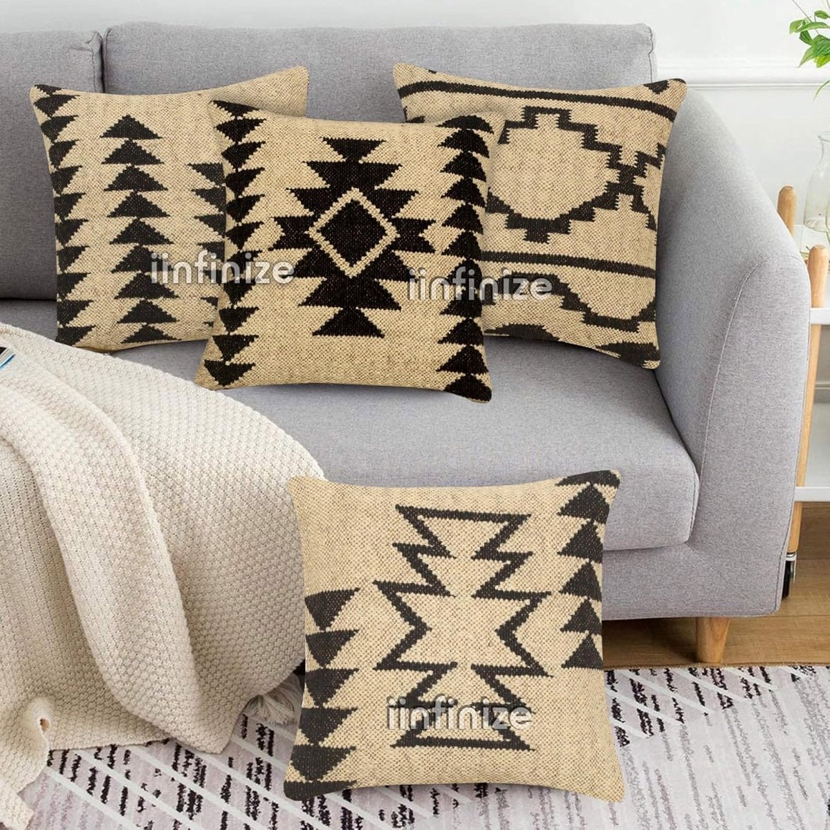 Kussenhoes 45 x 45 cm - Wol-Jute - Handgemaakte kilim patroon - Perfect voor jouw woonkamer - SnelShoppen