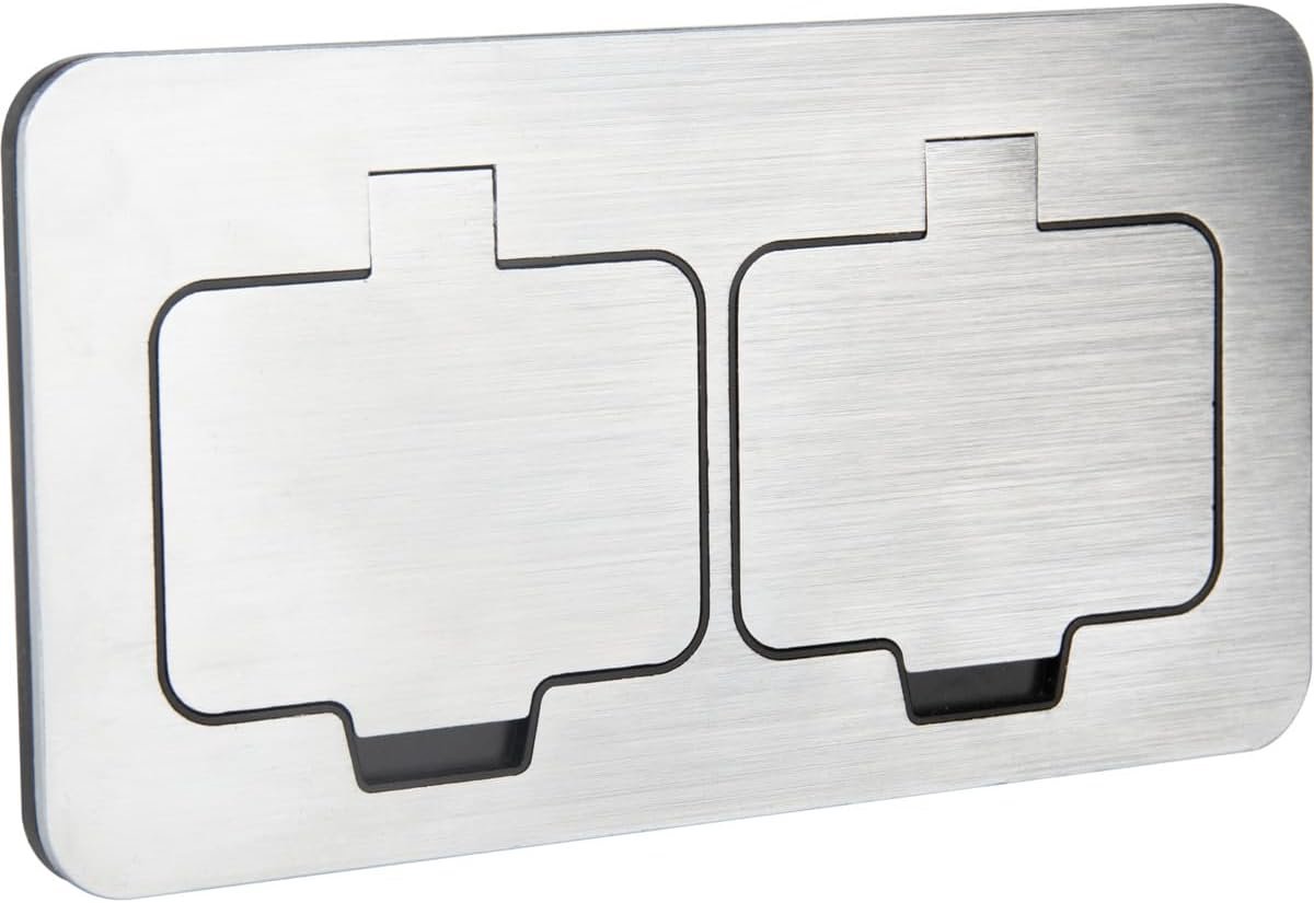 - Dubbel vloerstopcontact, waterdicht, initiaal, 16 A, 2P+T, IP55, geborsteld metaal