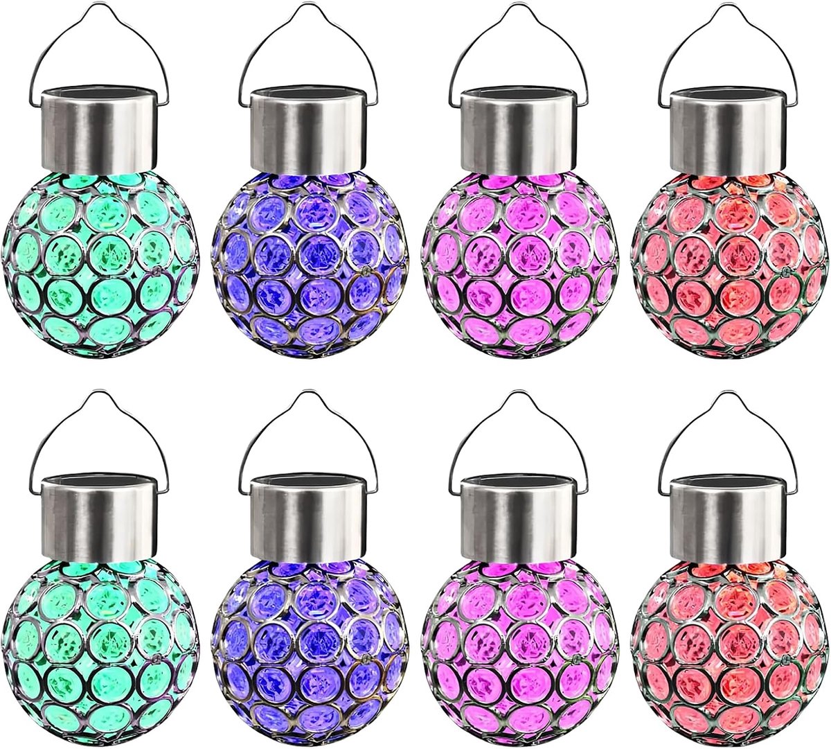 Set van 8 hanglampen op zonne-energie voor buiten, hanglampen op zonne-energie, tuinlantaarn, zonnelampen voor balkon, bruiloft, feest, tuin, binnenplaats