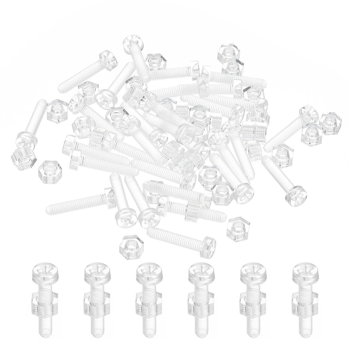 Set van transparante acrylschroeven, M3 x 15 mm en zeskantmoeren, 50 sets met ronde kopschroeven, Phillips kunststof, PC voor machineaccessoires, transparant
