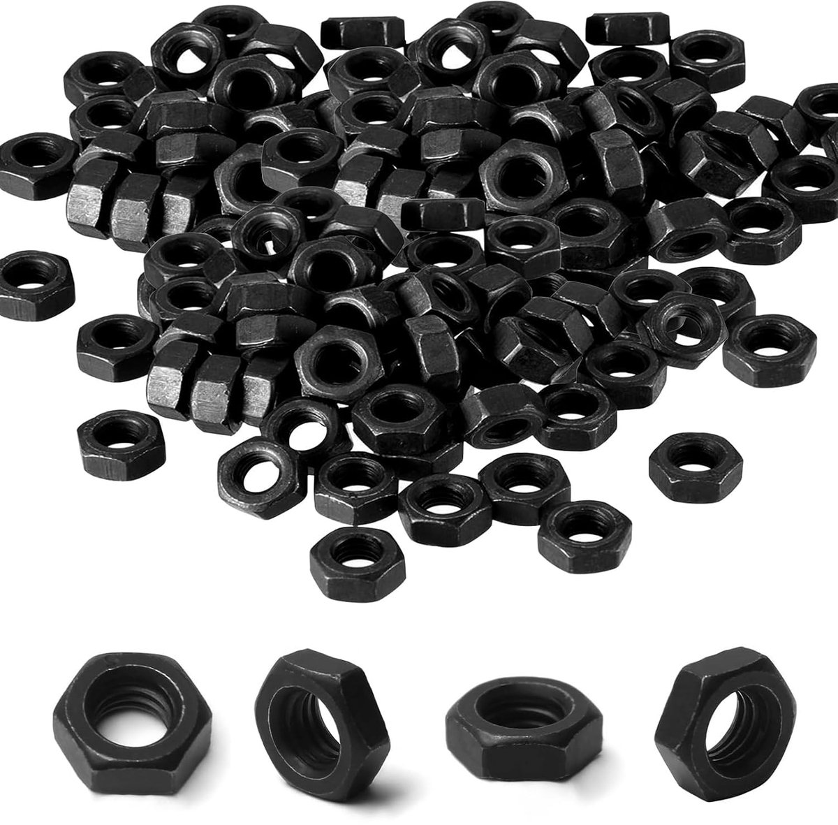 200 stuks M8 x 1, SW12, H.4 mm moeren, roestvrijstalen zeskantmoeren, fijne schroefdraad, zelfborgende moeren voor schroeven, schroefdraadbouten, meubels, machines, zwart 1