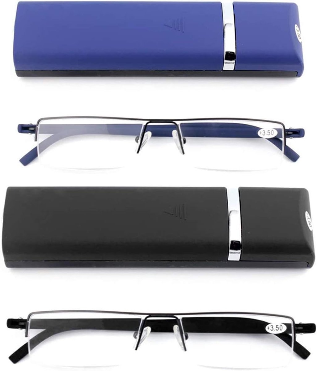 Ultralichte TR90 leesbril voor dames en heren, klassieke metalen zichthulp, halve bril, smalle stijl, leeshulp met etui en brillenpoetsdoek
