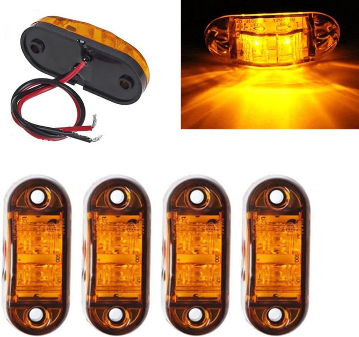 4 x LED 12V tot 24V geel begrenzingslamp positioneringslamp zijmarkeringslamp vrachtwagen E-test E9..