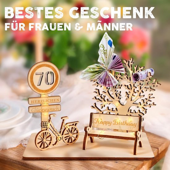 GYY-70 geldcadeau voor verjaardag, hout, fietscadeau, doe-het-zelf driedimensionale bomen, zitbank, decoratie, cijfers voor geschenken, bruiloften, feesten, verjaardagen, jubileum — afbeelding 2