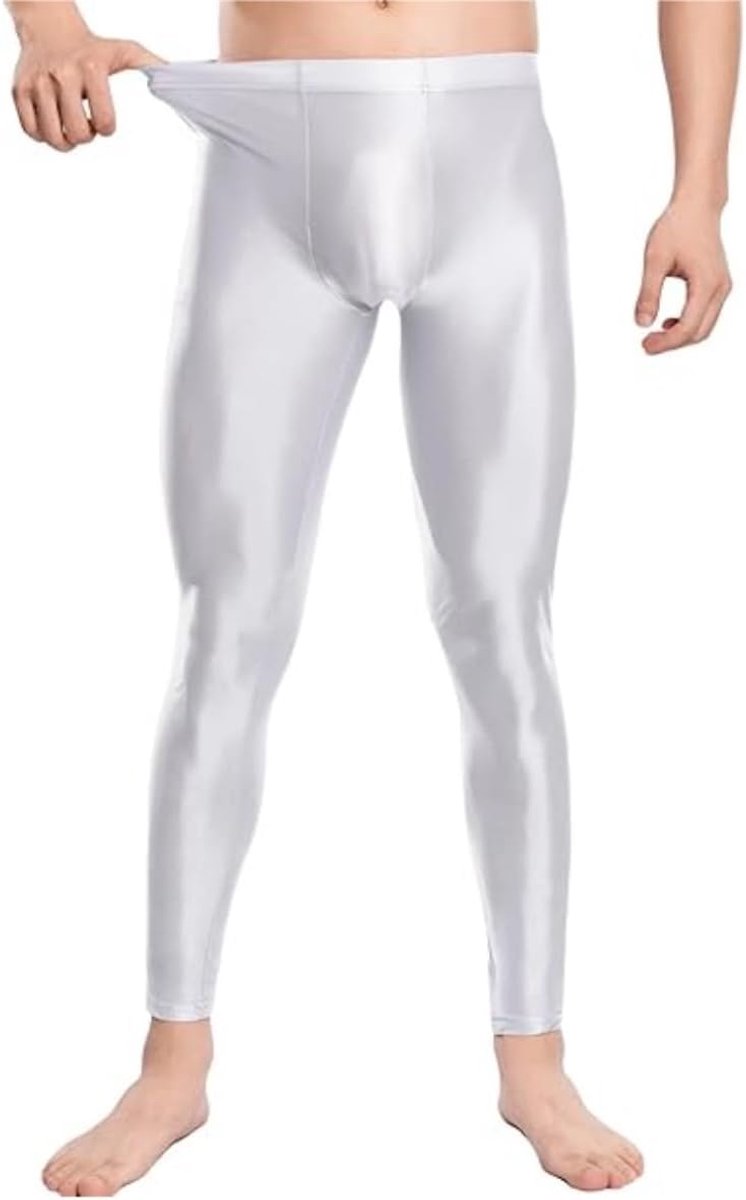 Leggings voor heren, yogabroek, sportbroek, hoge taille, stretchpanty met metallic effect voor de disco van de jaren 80, effen lange danserbroek