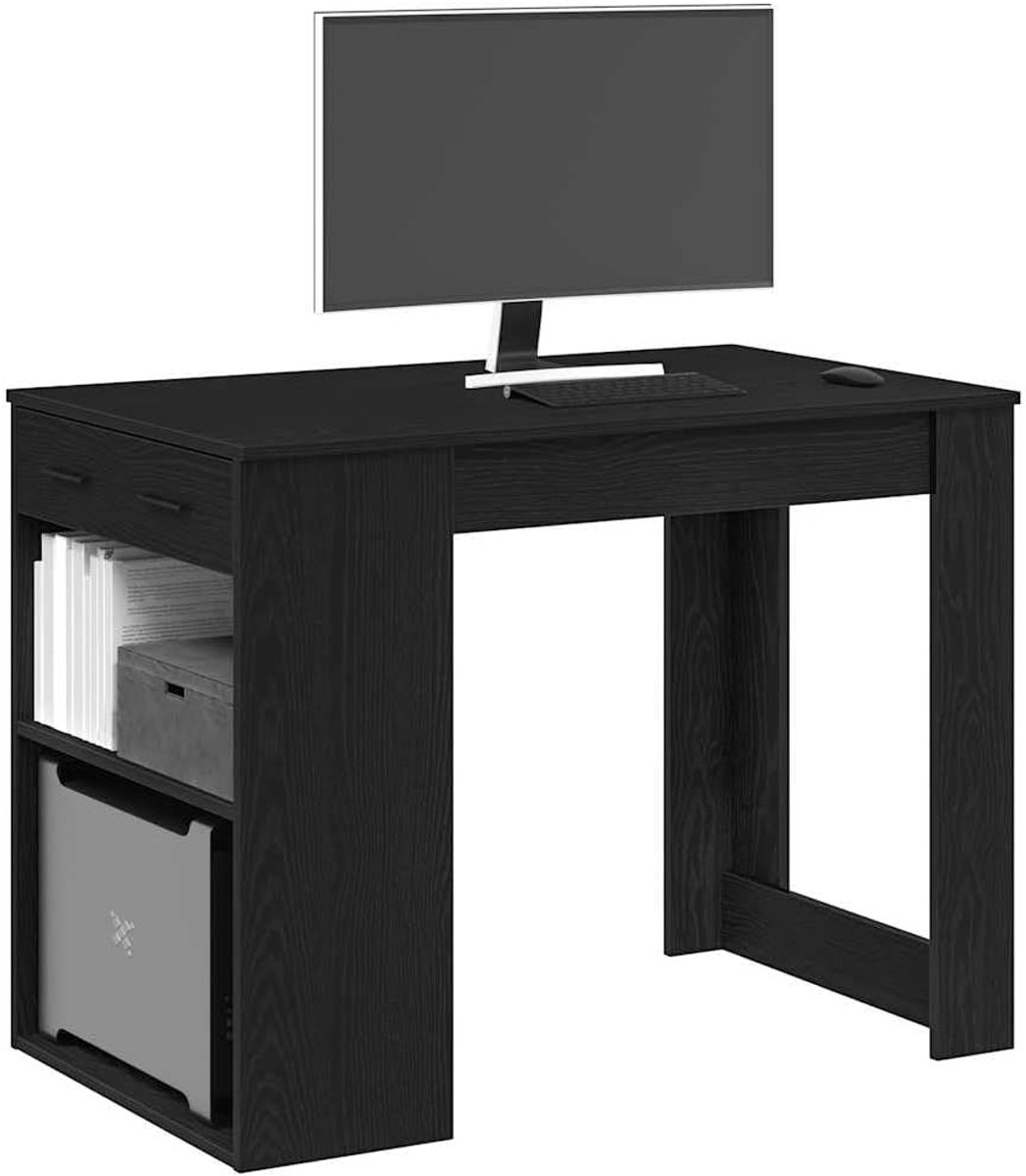 Hout ladenplank bureau zwart eiken 102x62x77.5cm | Bureau met lade en plank 102x62x77,5cm bewerkt hout zwart eiken kantoor thuiswerk opbergruimte