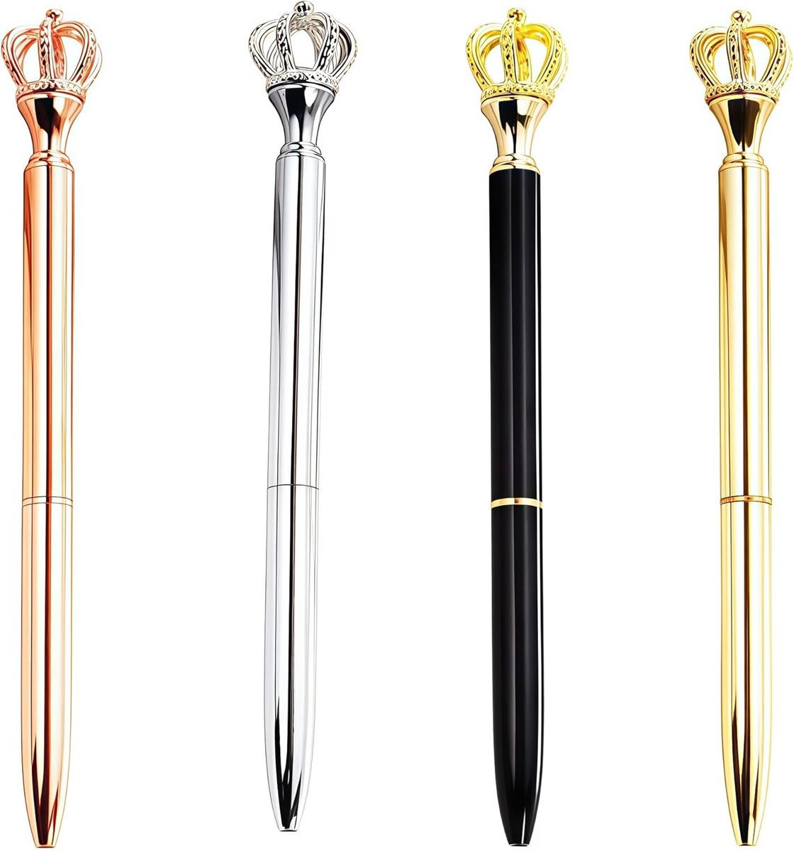 Balpen, 4 stuks, diamantkroon, balpen van metaal, glinsterende edelpen, 1,0 mm, luxe schrijfset voor school, kantoor, bruiloft en decoratie