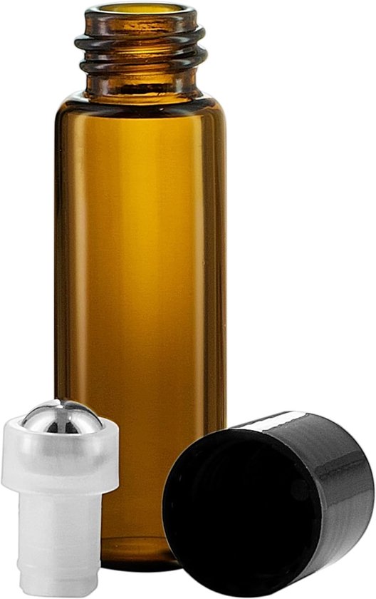 Oil Roll-On Bottles 5ml– Set of 5 Refillable Amber Glass Containers perfect for Aromatherapy - Perfume - Massage Oils - Ideal Travel Size with a Leakproof Design — afbeelding 2