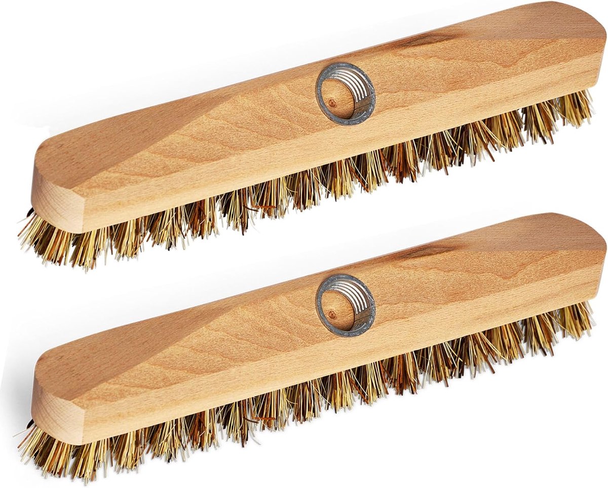 2 x houten schuurborstel met union-borstels, wisser met schroefdraad, schuurborstel, vloerborstel, ideaal voor het reinigen van balkon, terras, tuin, binnen en buiten