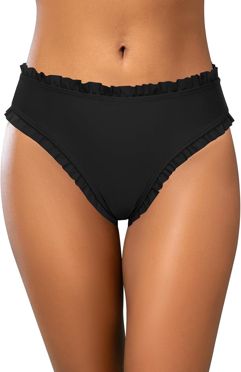 Bikinibroekje voor dames, hoge taille, met ruches en ruches, details, sexy, elegante zomerzwembroek voor strand, zwembad en watersport