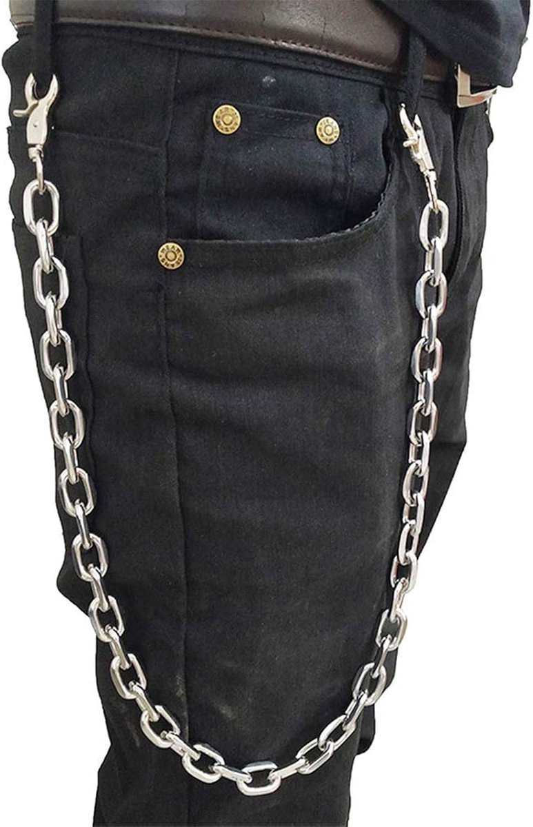 Sugar Pantserketting, uniseks, portemonnee van legering of kunststof, regenboogkleuren, sleutelhanger, hiphop, vrachtwagen, biker, jeans, varken, motorcycle, rok, gothic, sluiting, karabijnhaak, ringen - zilver - M