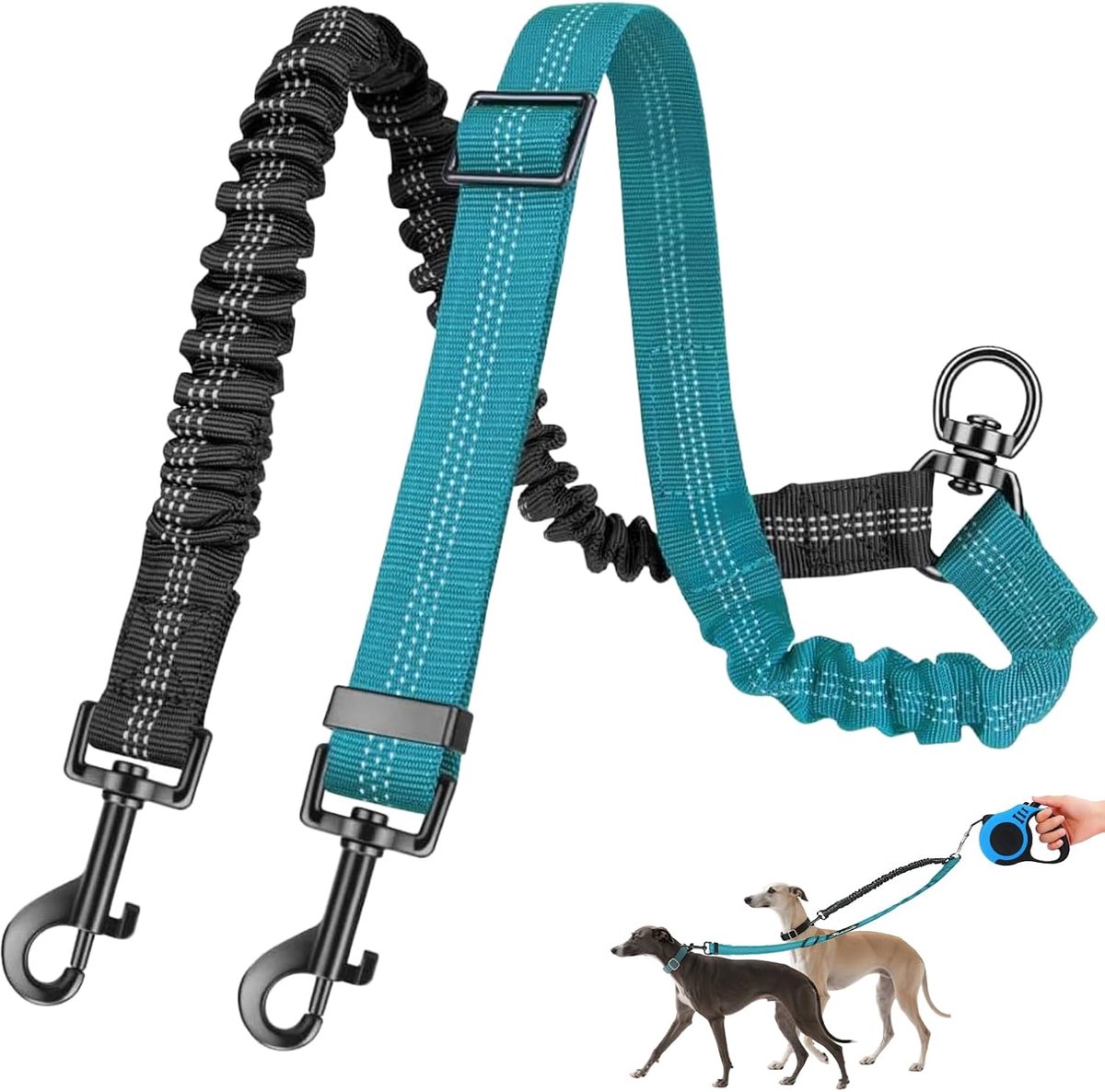 Dubbele hondenlijn voor 2 honden - Tangle-Free - 360° draaibaar - Reflecterend en comfortabel - ShopVlot