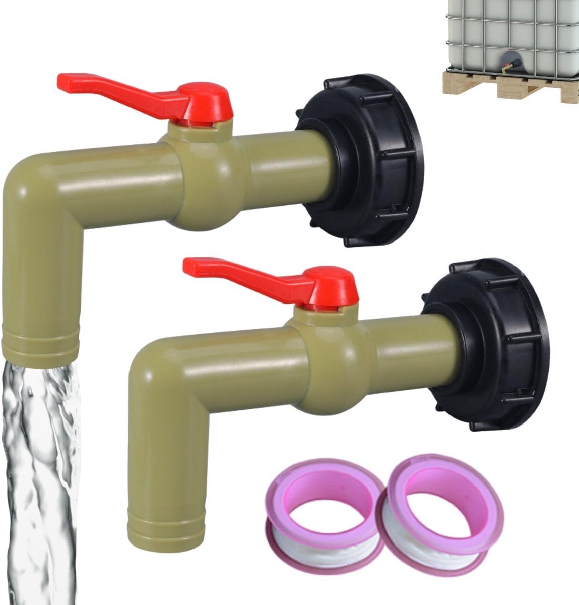 IBC afvoerkraan set van 2 - 1 inch met S60 x 6 adapter - 32 mm wateruitlaat - ideaal voor IBC tanks - ShopVlot