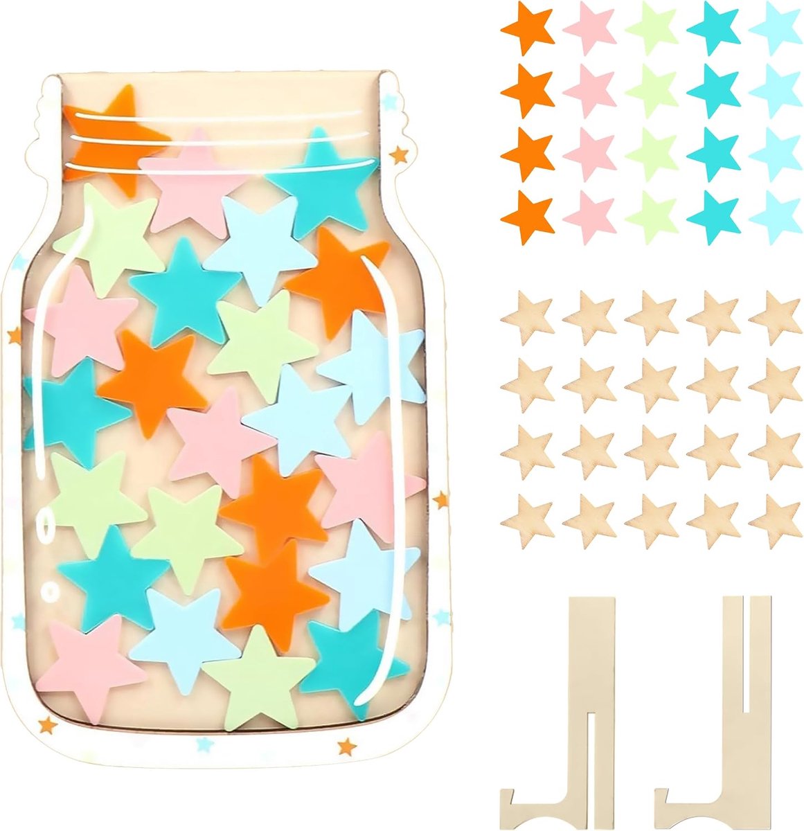 Rewardglas met houten houder - gepersonaliseerd - sterren beloningssysteem - motiveert en stimuleert - ShopVlot