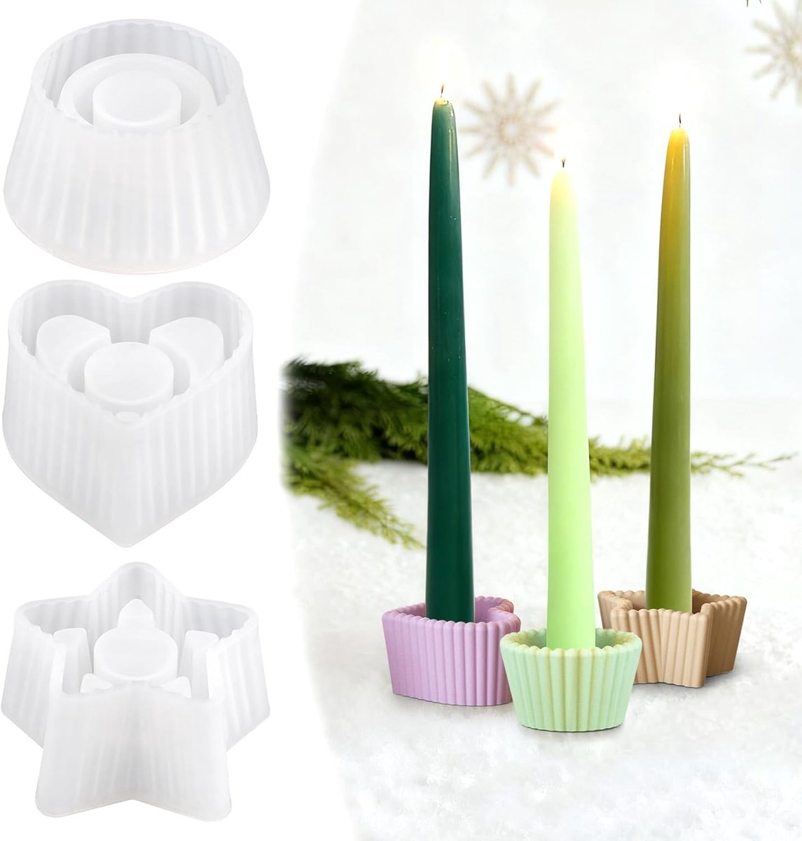 Kandelaar silicone mal - 3 stuks - pentagram, rond, hartvorm - voor DIY woondecoratie - ShopVlot