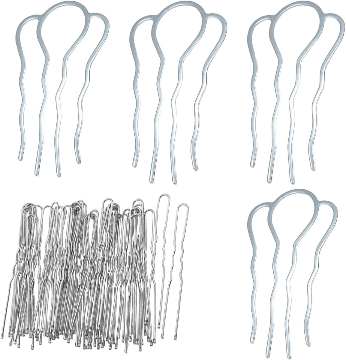 Metalen haarkam en U-vormige haarspelden set - zilver - 24 stuks - perfecte haaraccessoires voor opgestoken kapsels - ShopVlot