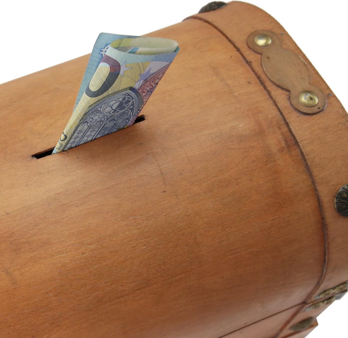 Houten spaarpot met slot 23,5 x 18 x 20 cm - decoratieve details - ideaal als cadeau voor een bruiloft - ShopVlot