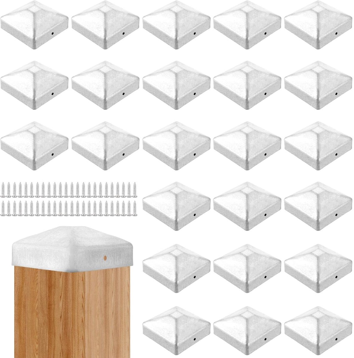 Post caps 7 x 7 cm - RVS - Vierkante afdekkappen - Bescherming voor houten palen - ShopVlot