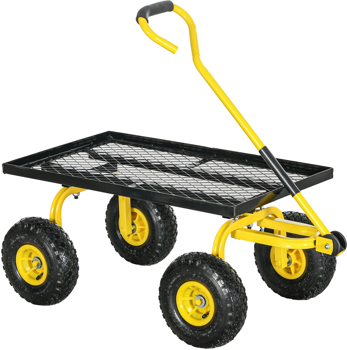 Tuinbouwkar – lengte 94L × breedte 48,5B × hoogte 100H cm – maximaal draagvermogen 150 kg – geel metaal