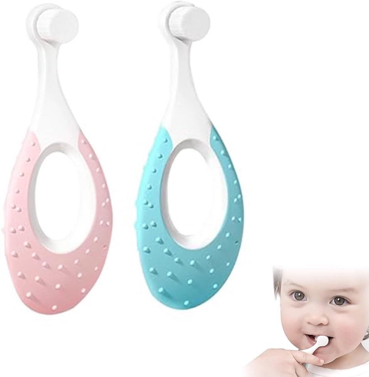 Kinder Tandenborstels - Baby Borstels - Mondhygiëne - Extra Zachte Borstels - 2 Stuks - Blauw en Roze