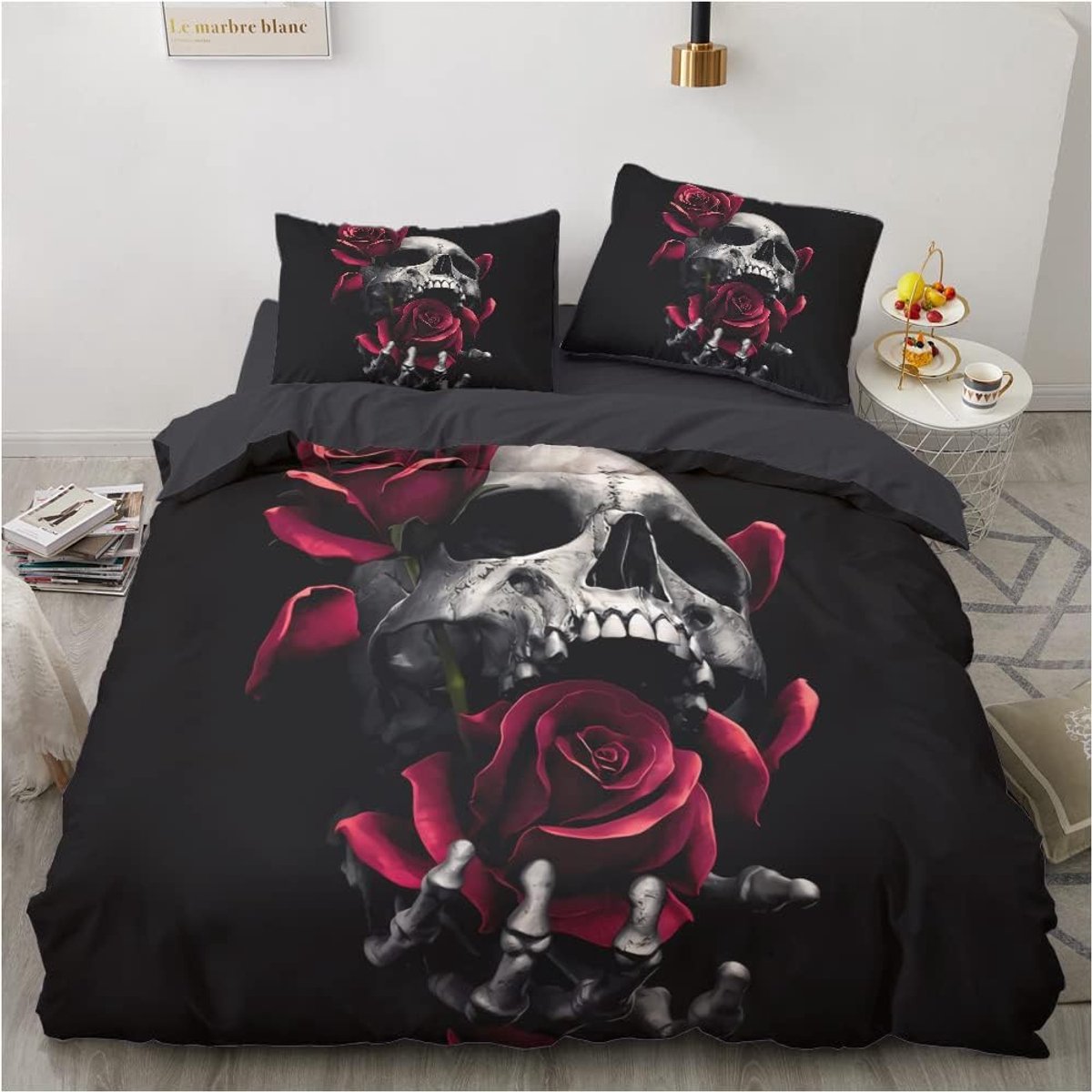 Dekbedovertrek set 135 x 200 cm - Microfiber - Gothic skull en rozen - Comfortabel en ademend - ShopVlot