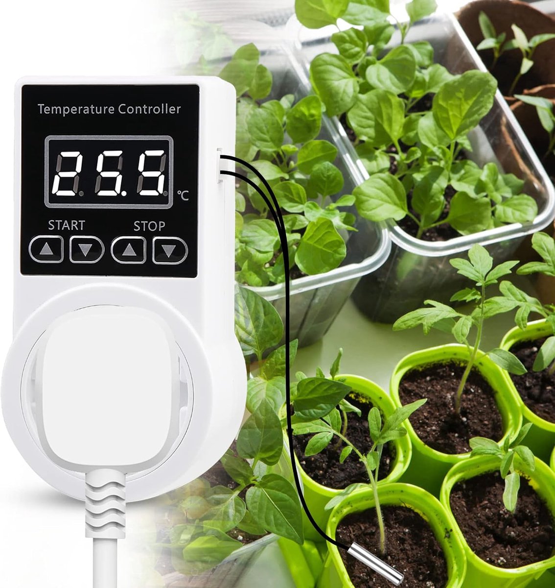 Thermostaat Socket - Digitale Temperatuurcontroller met Sensor - Waterdicht - Ideaal voor Kweekhuis - ShopVlot