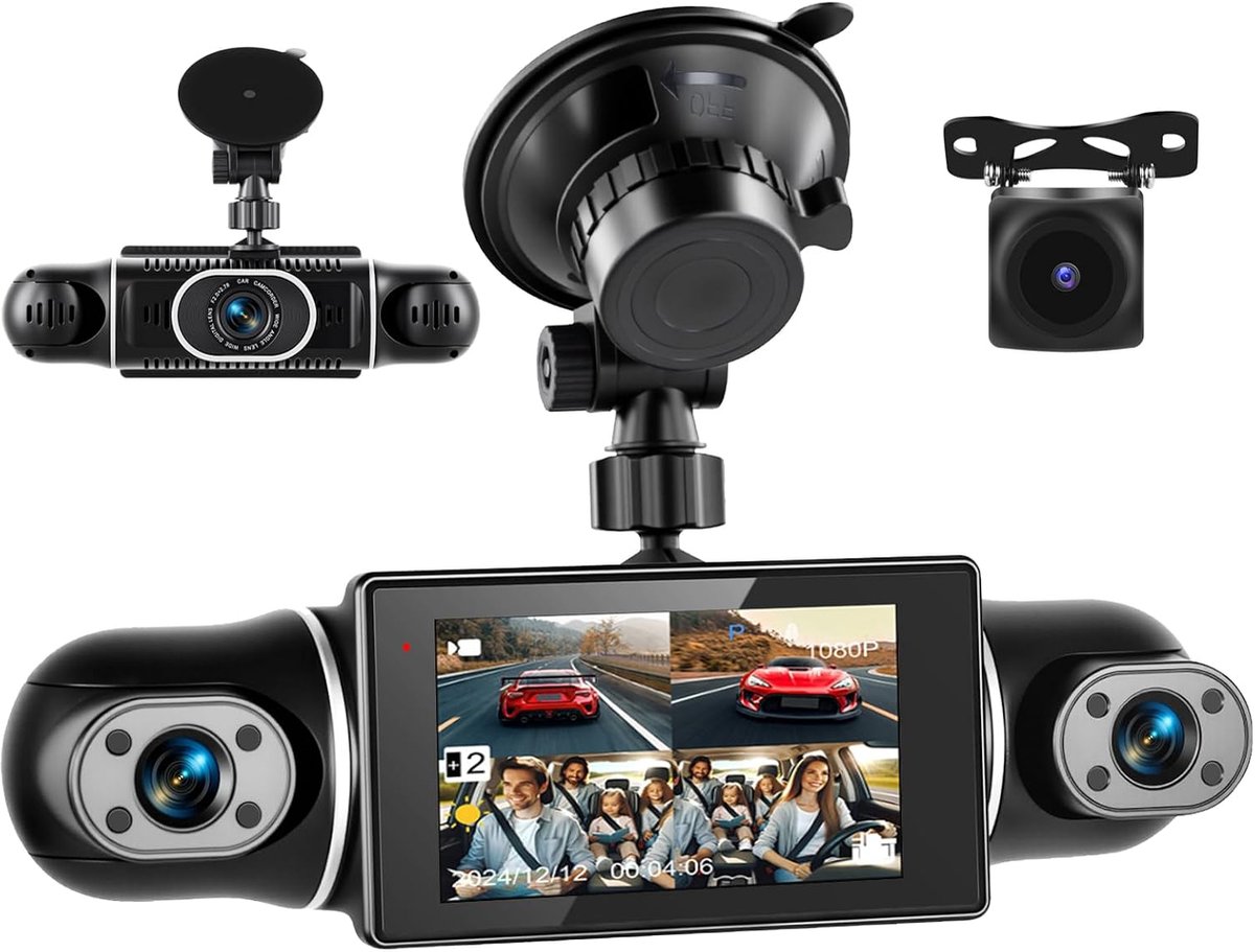 Dashcam 2K met 3 Inch IPS Scherm - 4 Camera's - 24-Uurs Opname - Veilig autorijden - ShopVlot