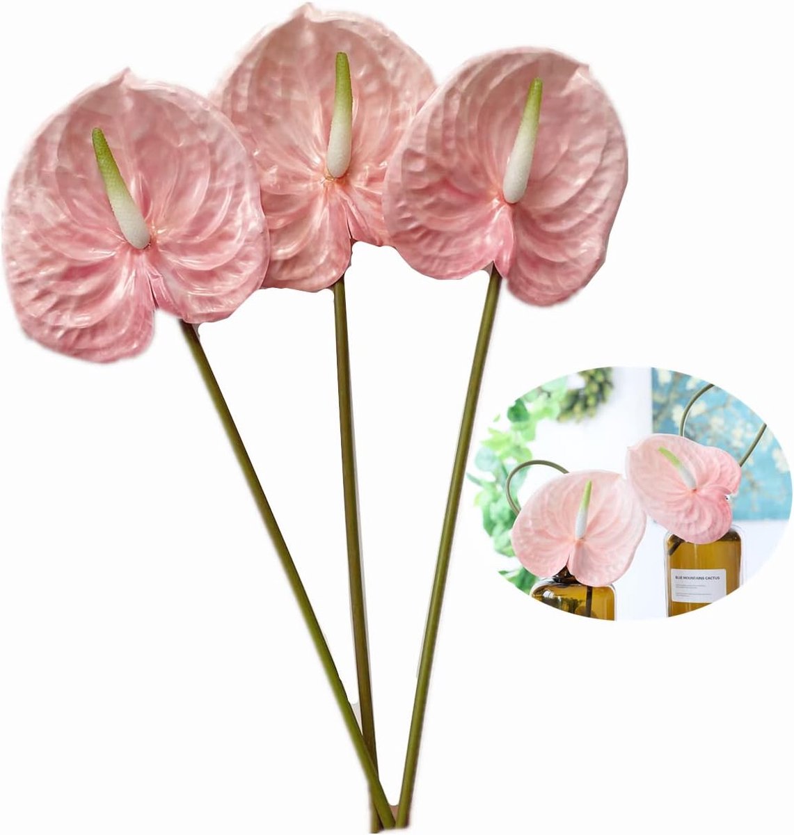 Kunstbloemen 26" Anthurium Lelie - Lichtroze - 3 Stuks - Perfect voor Tafelcentra - ShopVlot