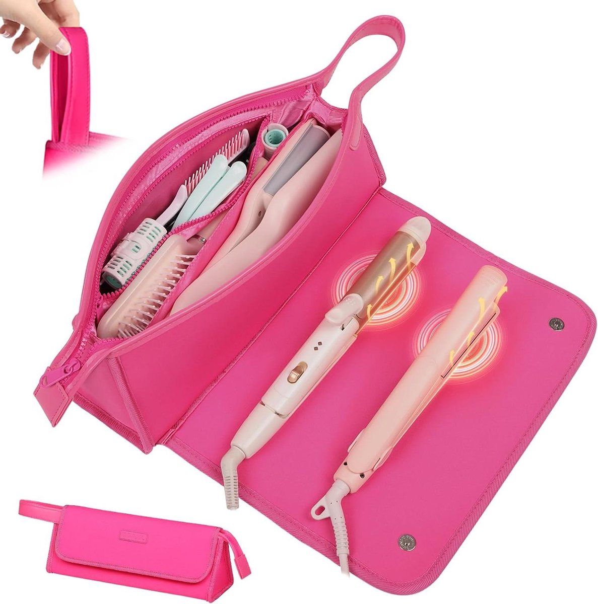 Haarstyling Tas - Reis Organizer - Haarstyling Onderweg - Hittebestendige Mat - 36 cm - Rozerood