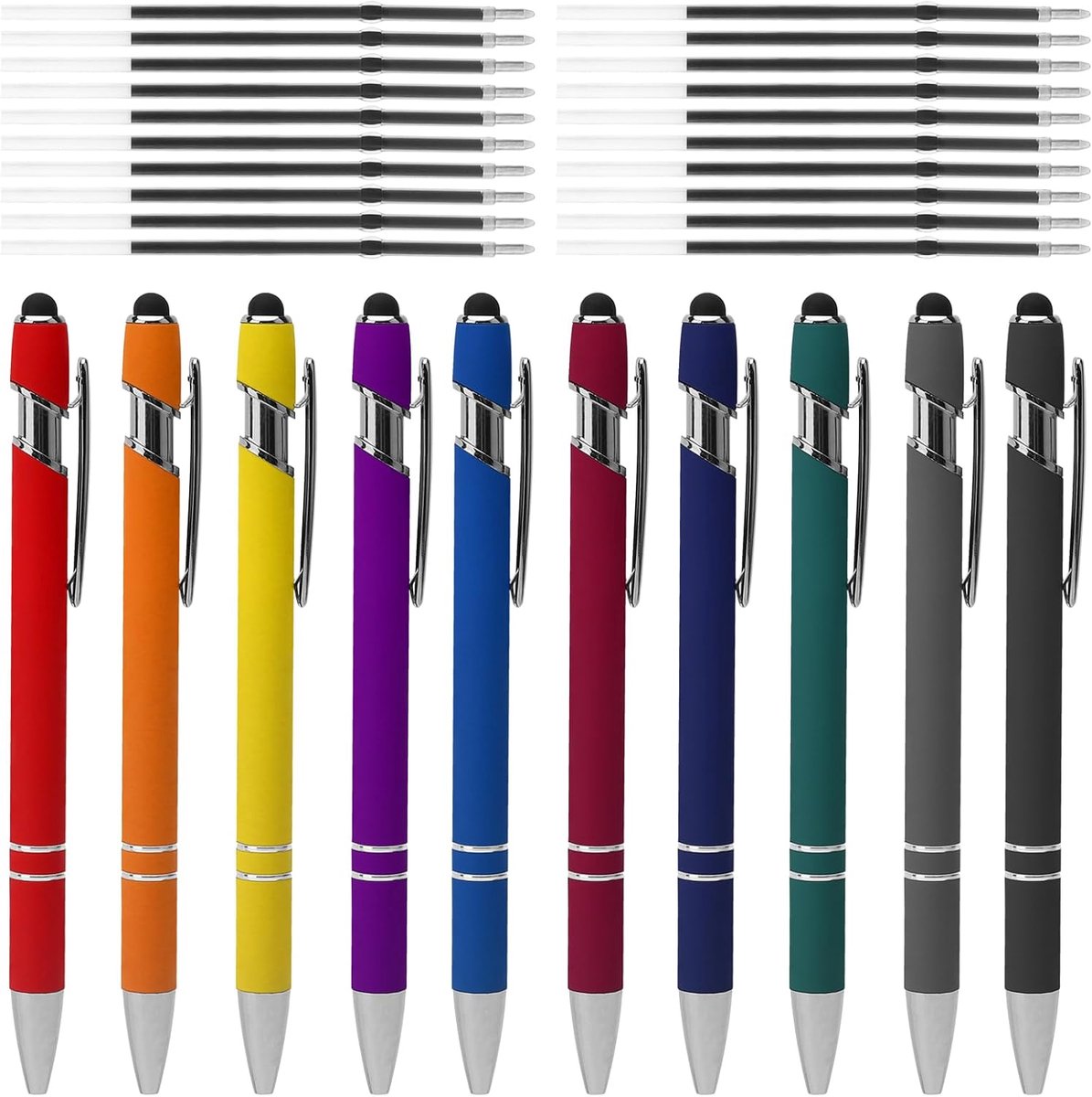 Balpen set 10 stuks - ergonomisch zwart met metalen afwerking - inclusief 20 navullingen - ShopVlot