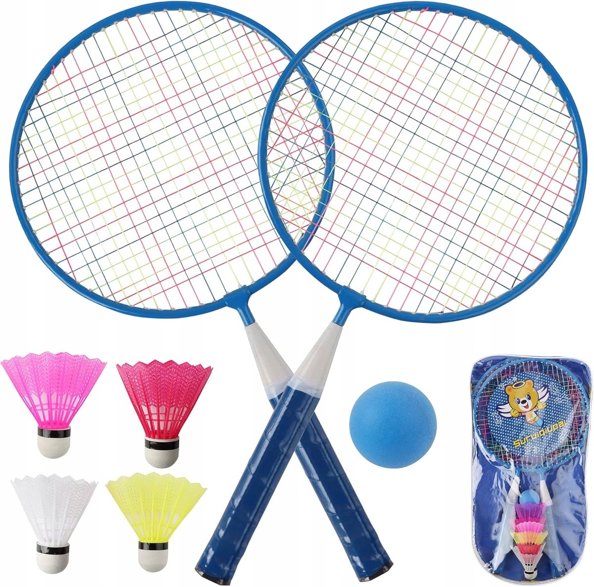 Kinder Badminton Startset: 4 rackets, shuttles en tas