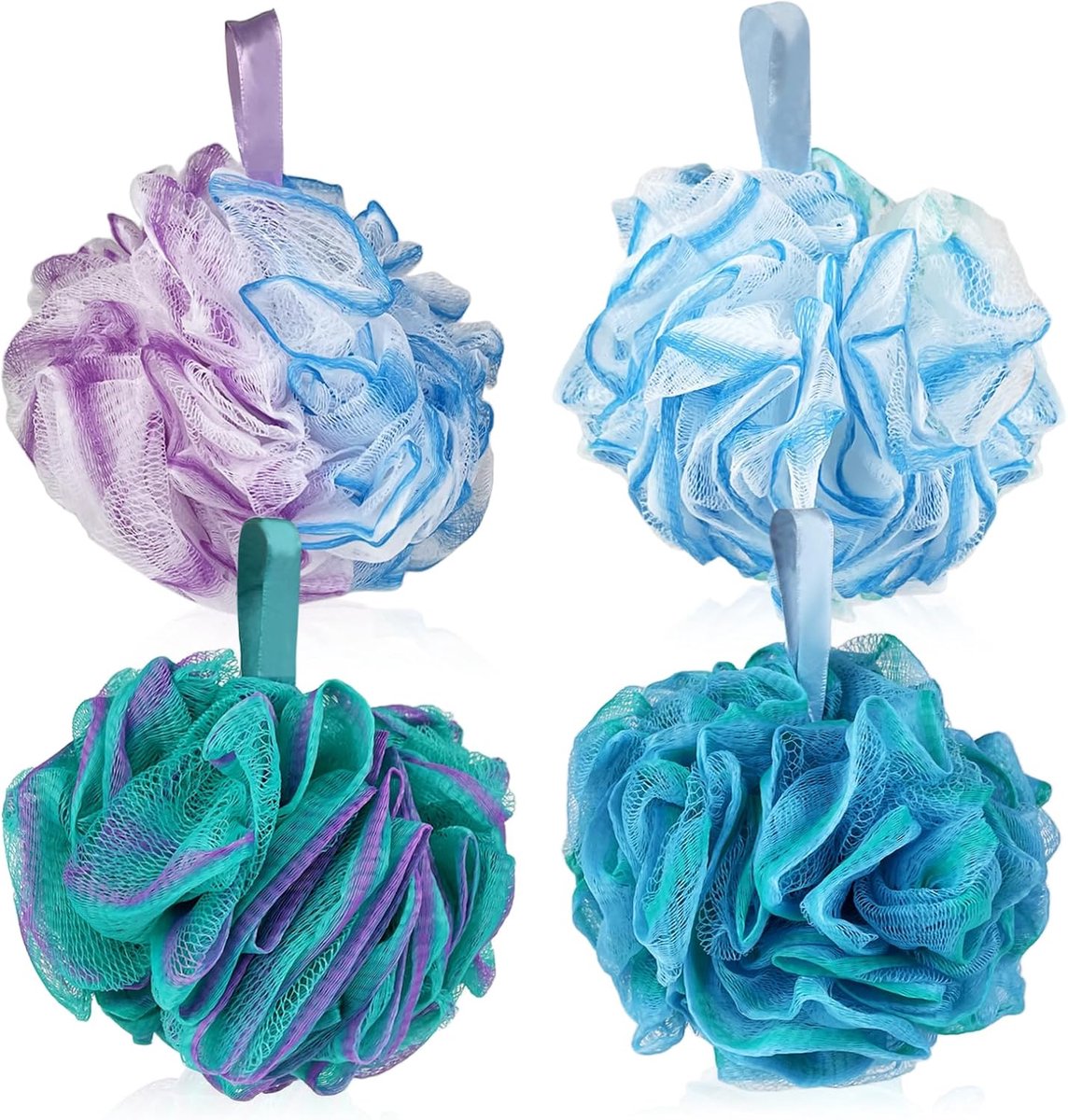 Loofah luffa badspons 4 stuks - 75 g - kleurverloop - voor huidreiniging en gladmaken - ShopVlot