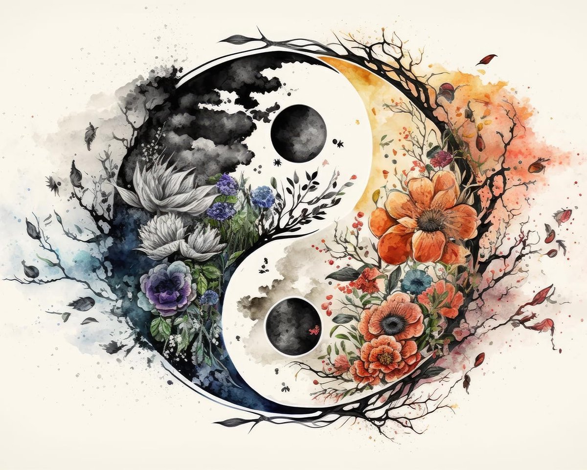 Schilderen op Nummeren 40 x 50 cm - Yin Yang Schilderij met Bloemen - Inclusief Verf en Kwasten - ShopVlot