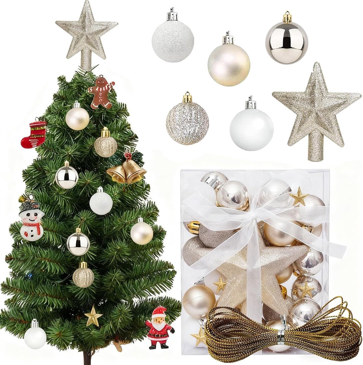 Mini kerstballen 30 stuks - 3 cm bollen - wit goud - perfect voor kerstboomdecoratie - ShopVlot