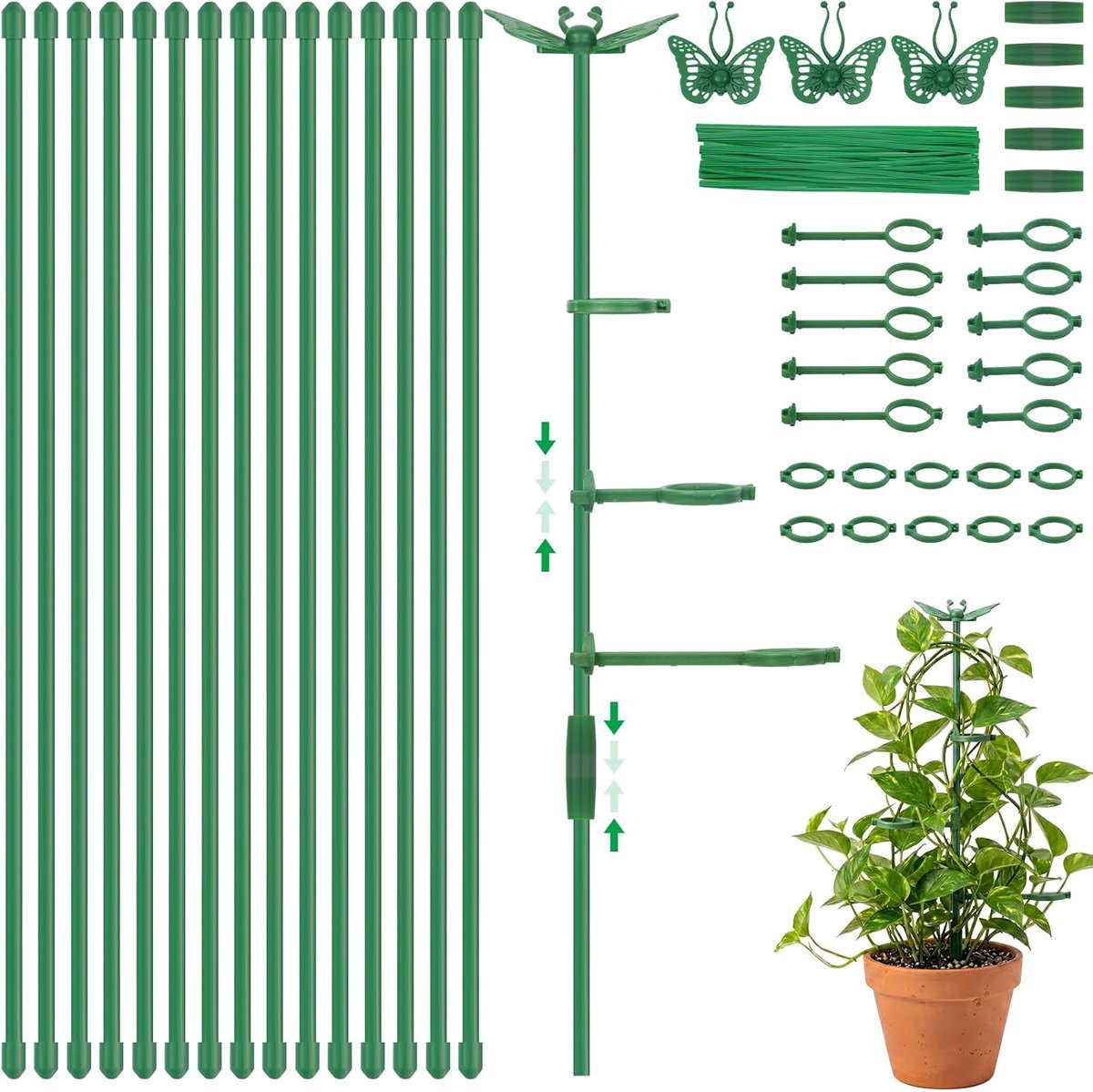 Plantensteunset 63-delig - Verstelbare steun 30 cm - Inclusief clips en verbindingsslangen - ShopVlot