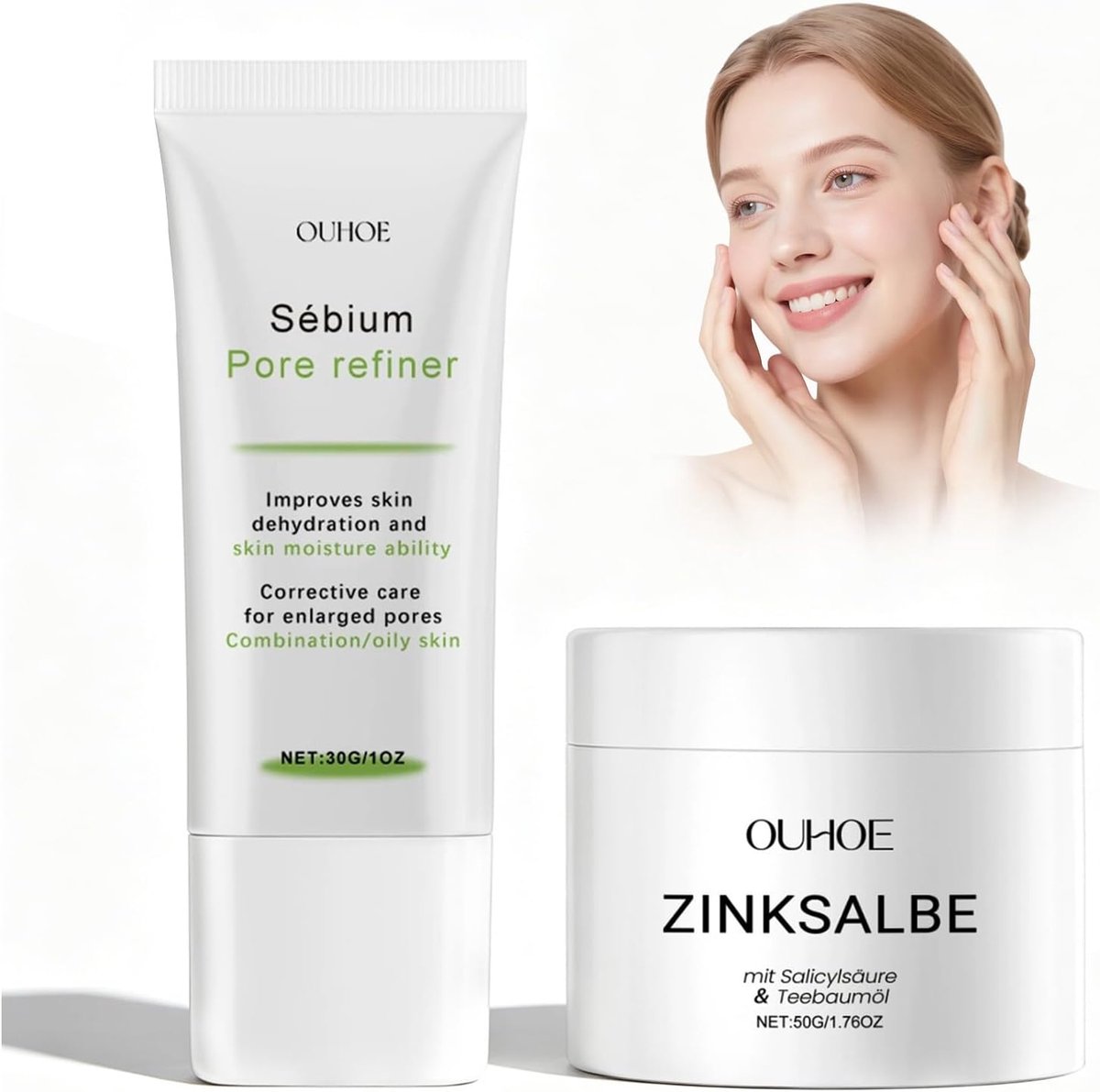 Anti-acne zinkzalf 50 g - poriënverfijnende crème 30 g - tegen puisten en mee-eters - verzorging voor de huid - ShopVlot