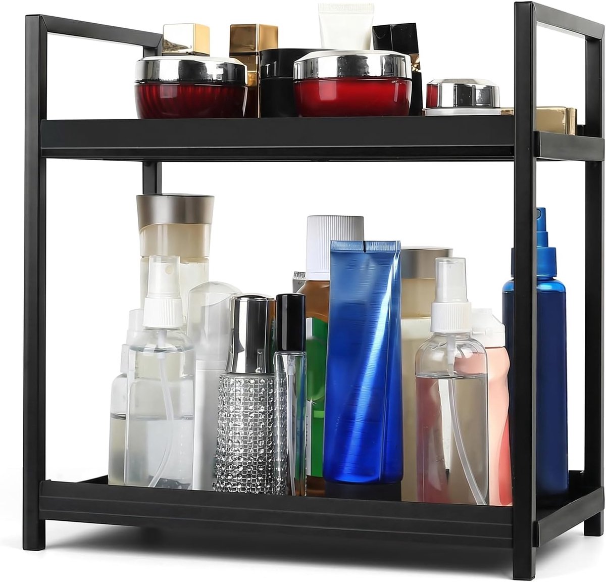 Makeup organizer 2 lagen - kunststof en ijzer - ruimtebesparend - voor badkamer en make-up tafel - ShopVlot