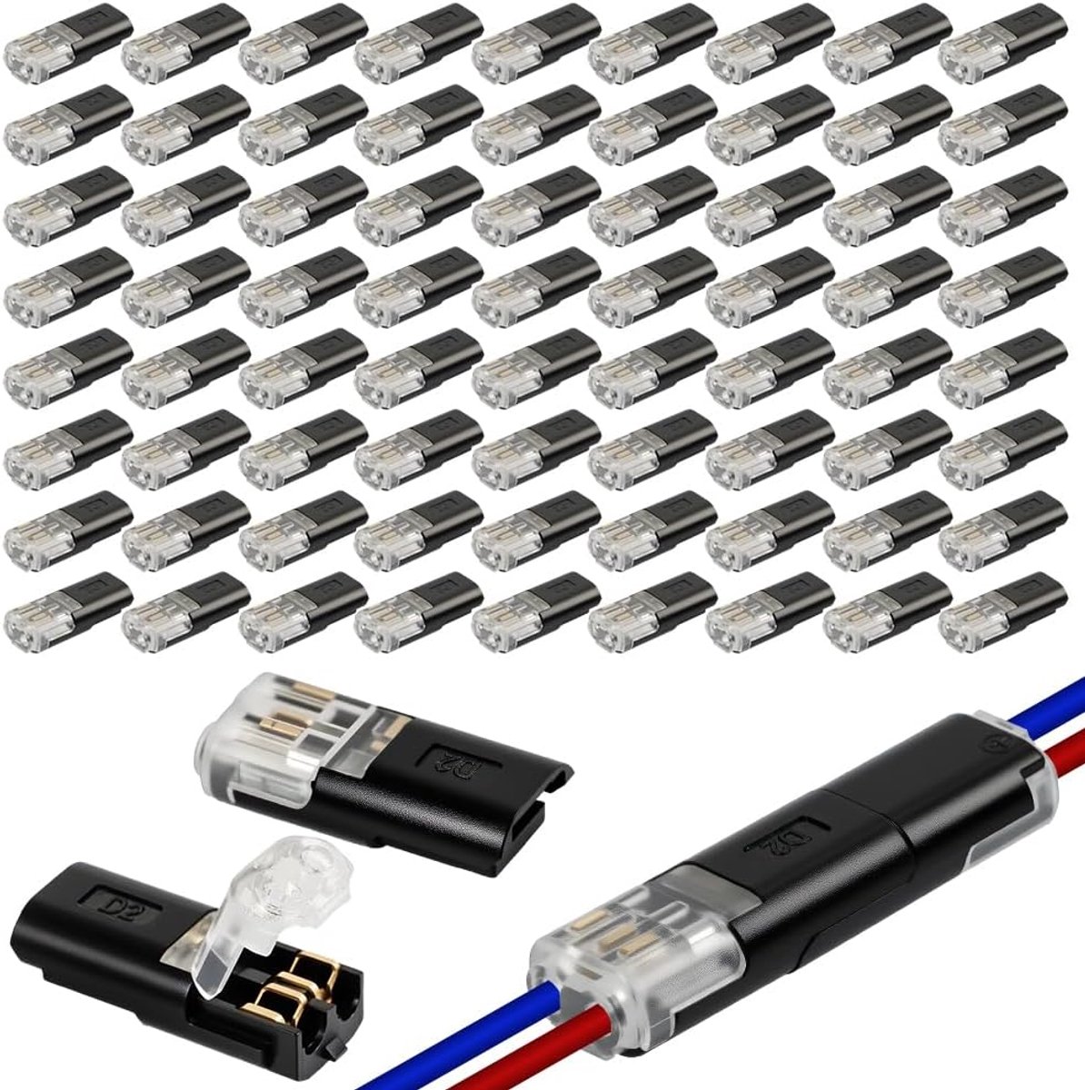 Car Cable Connectors 72 Pack - Waterdicht 2 Pin - Strip-vrije aansluiting - Eenvoudige verbinding voor 12V kabels - ShopVlot