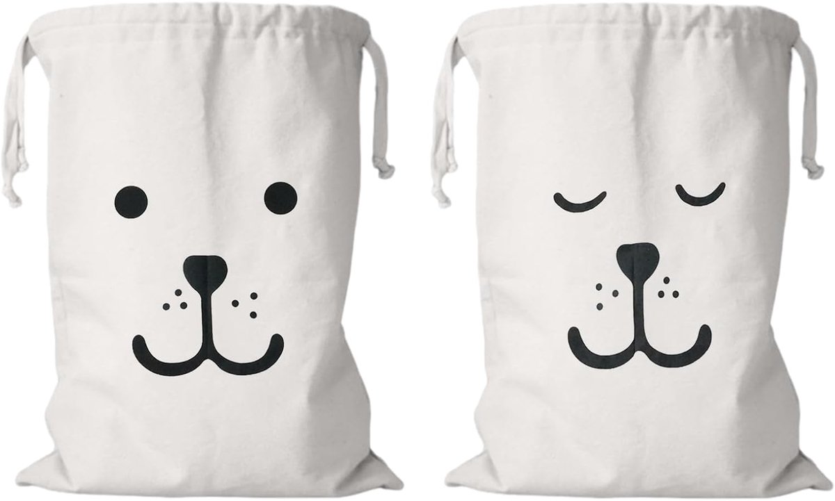Waszakken 2 stuks - grote katoen-linnen tas - cartoonbeer design - ideaal voor kleding en speelgoed - ShopVlot