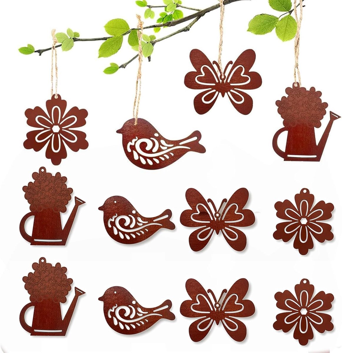 Decoratie om op te hangen 12 stuks - Vintage metaal - Roestige ornamenten - Voor tuin en binnenplaats - SnelShoppen